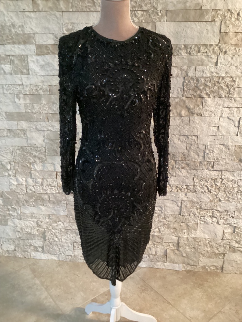 O.R. Silk Fashions Vintage Sequined and Beaded Cocktail Dress